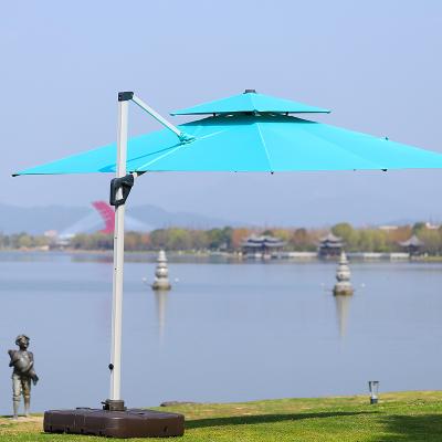 China Modern Modern Garden Solar LED Patio Canopy Offset Outdoor Umbrella With 360 Degree Rotation for sale