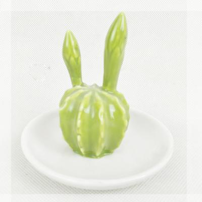 China Eco-friendly Decorative Cactus Design White Ceramic Ring Dish /Jewelry Holder / Trinket Tray for sale