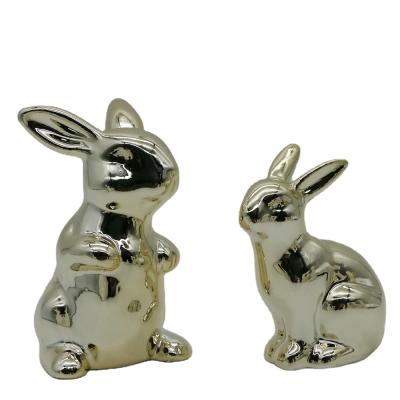 China Eco - Friendly Handmade Ceramic Electroplate Golden Rabbit For Easter Decoration for sale