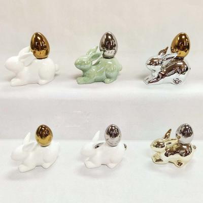 China Small Size Eco-friendly Rabbit Figurine With Egg Decoration Easter Gift For Family for sale