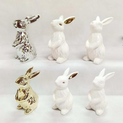 China Eco-Friendly Wholesale Ceramic Crafts Rabbit Figurine For Easter Decoration for sale