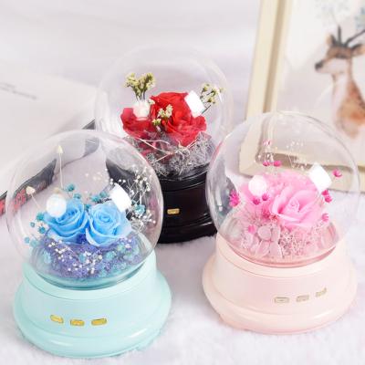 China Customization Factory Rose Flowers Wireless Speaker High Quality Glass Dome Glass Audio Gift for sale