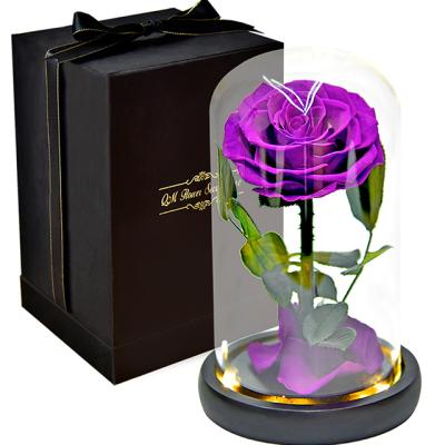 China wholesale 100% natural real preserved Rose Flower Gifts In Glass fresh flower real preserved rose 8-9cm stem for sale