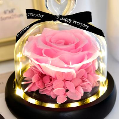 China 100% Real Fresh Flower Christmas Day Natural Glass Dome Gifts Beautiful Enchanted Preserved Forever Love Romantic Handmade Eternal Flowers for sale