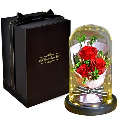 China Environmental Protection Wholesale A Grade Green Colors Immortal Eternal Roses Preserved Forever Rose In Glass Dome With Lights Christmas Gift for sale