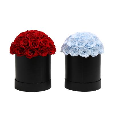 China 100% Natural Fresh Flower Real Hot Sale Valentine Gift Custom Logo Preserved Flowers Rose Romantic Gift Round Eternal Box Set Wholesale for sale