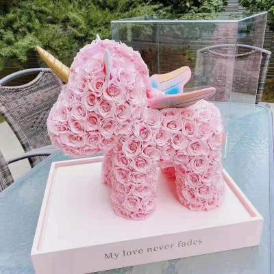 China Environmental Protection Real Green Custom Preserved Rose Box Birthday Gift Flowers Rose Preserved Flower For Women Eternal for sale