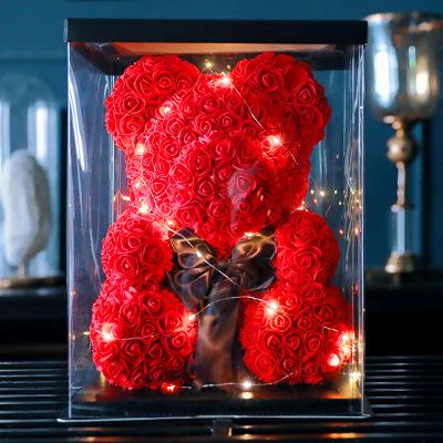 China Fashional Valentine Day Gift Box 25cm Custom Luxury Box Popular Propose Immortal Roses Teddy Bear As Gifts Pe Flower for sale