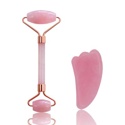 China Private label face rose quartz massage stone beauty roller jade roller gua facial sha set for body skin care for sale