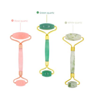 China Bestselling Private Label Skin Care Anti Aging Crystal Facial Massager Rose Quartz Stone Face Pink Jade Green Vibrating Roller for sale