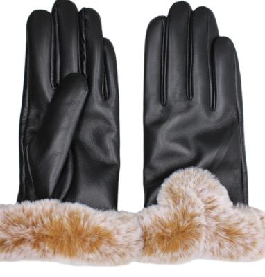 China Ladies Plain Sheepskin Leather Touch Screen Gloves With Faux Fur for sale