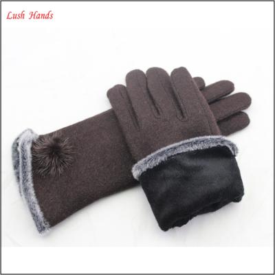 China Plain Ladies Fur Fashion Ball Thermal Wool Thermal Gloves For Wholesale for sale