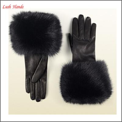 China Simple Sexy Women Wearing Fashion Fox Fur Cuff Genuine Leather Glove for sale