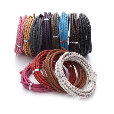 China Genuine Cowhide Colors 2.5mm 5mm 6mm 8mm Around Braided Leather Rope for sale