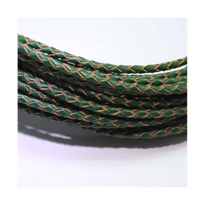 China High Quality Genuine Green Braided Leather Rope 2.5mm Real Cowhide 5mm 6mm for sale