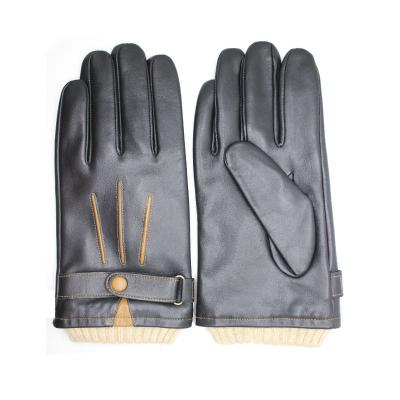 China men's black plain sheepskin gloves with three points G22-5 for sale