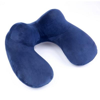 China Velvet Inflatable Comfortable Washable Soft Travel Pillowcase Inflatable Neck Pillow for Home and Office Airplane Train Car with Packsack for sale