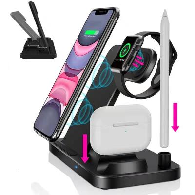 China Multifunctional Wireless Charging 4 In 1Charging Dock Holder For Iphone 12 11 Xs Max Xr X 8 Plus Se 6 Watch 5 4 3 Fast Wireless Charger Station for sale