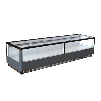 China Single-Temperature Glass Door Double Island Freezer Meat/Seafood/Chicken Freezer for sale