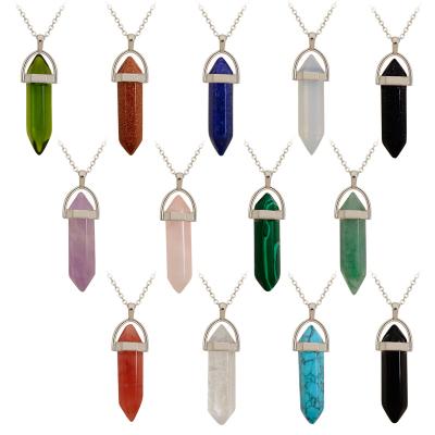 China Natural Stone BOHEMIA Bullet Pendant Charms Hexagonal Acute Crystal For Diy Pendant Necklace Healing Reiki Chakra Pendulum Making for sale