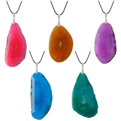 China Natural Crystal Pendant Raw Stone Energy Agate BOHEMIA Retro Simple Geometric Ethnic Sweater Chain Jewelry Pendants For Healing for sale