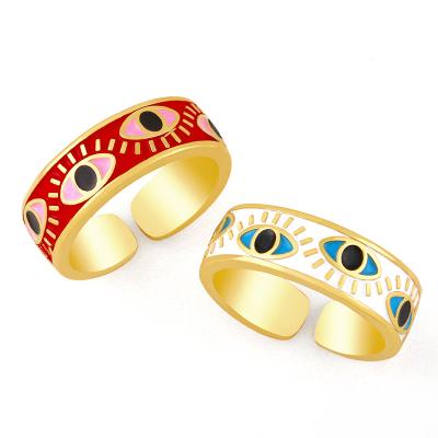 China High Quality 2021 Summer Trendy 18K Gold Plated Open Adjustable Devil Eye Rings Vintage Oil Colored Drop Evil Eyes Rings for sale