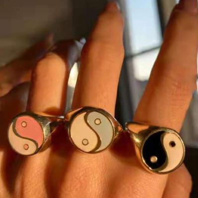 China New Gold Plated Stainless Steel Yin Yang Tai Chi Ring For Women Best Friend 18k Rings Vintage Black White Stainless Steel High Quality 2021 Trendy for sale