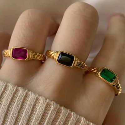 China High Quality New Autumn Design 18k Gold Plated Gemstone Rings Vintage Twist Natural Black Diamond Rings Titanium Steel Chain for sale