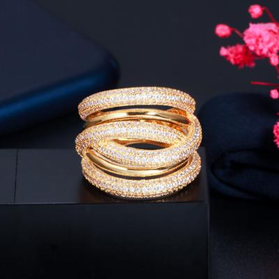 China Hyperbolic Women's Diamond CZ Punk Cuff Rings Iced Out Multi Layer CZ Zircon Infinity Hip Hop Ring Jewelry for sale