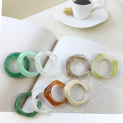 China INS TRENDY Women's Girls Acrylic Colored Resin Ring Clear Transparent Acetic Acid Acrylic Open Rings Jewelry for sale