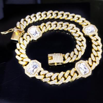 China Newest High Quality Punk 18K Gold Plated Shiny Crystal Cuban Chain Hip Hop Statement Rhinestone Cuban Chain Necklace Miami Restriction Necklaces for sale