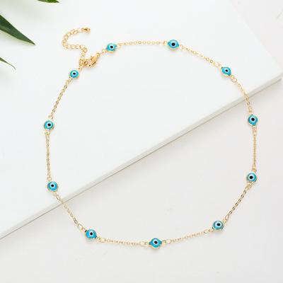 China High Quality Classic 18K Gold Plated Devil Eyes Necklace Ethnic Adjustable Blue Glass Beads Evil Eyes Necklaces for sale