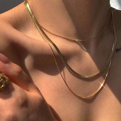 China High Quality Hip Hop 18k Gold Plated Blade Chain Necklace Double Layer Stainless Steel Snake Chain Punk Necklaces for sale