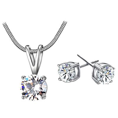 China Luxury European Hot Sale Diamond Earrings Jewelry Set Exquisite 2Pcs/Set Shimmering Iced Out Crystal Bridal Necklace Sets Austrian for sale