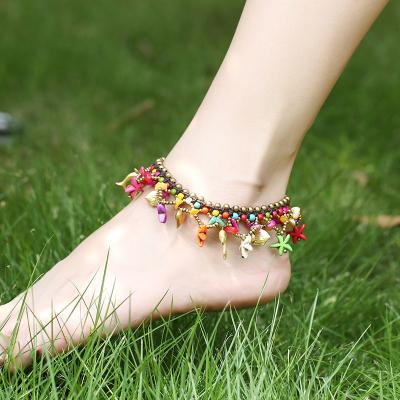 China Wholesale TRENDY Summer Women's Beach Foot Chain Boho Turquoise Handmade Braided Colorful Starfish Bell Anklet Bohemian Accessories for sale