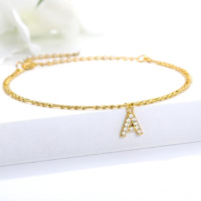 China 18K Hip Hop Hip Hop Foot Chain Punk Shiny Zircon A-Z 26 Initial Letters A-Z 26 Cuban Chain Anklet Chain Bracelet for sale