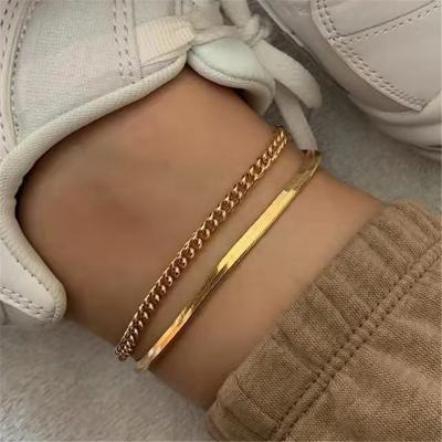 China FASHIONABLE Vintage Snake Bone Chain Anklets Stainless Steel Flat Jewelry 18K Rose Gold Plated Ankle Bracelet Hip Hop for sale