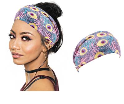 China Durable Hot Sale Women's Amazon Sports Headbands Elastic Colorful Fabric Sweat Wicking Peacock Headband For Women for sale