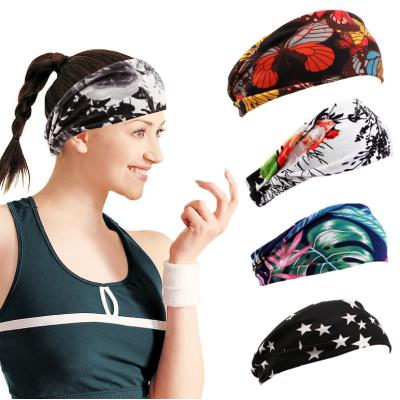 China Boho Durable Fabric Women's Thick Floral Print Floral Print Stretchy Headbands Yoga Running Headbands Turban Head Wrap Absorb Sweat Headbands for sale