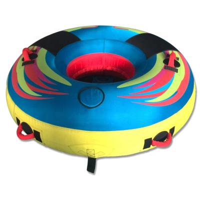 China Heavy Duty PVC and Imported Nylon Customized 1 Person Inflatable Towable Water Tube Ring with Nylon Cover for Beach Rental for sale