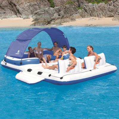 China PVC 6 Or 8 Person Inflatable Lake Pool River Heavy Duty Floating Island Or Raft With Canopy for sale