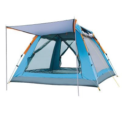 China Camouflage/Field Game Upgraded Vinyl Coated Blue Color Family Large Space Tent Outdoor Quick Open T Door Automatic Tents For Camping for sale