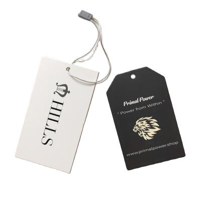 China Custom Recyled Hang Tag String Embossed LOGO Gold Foil Printing Hang Tag Bale Square Wax Cotton Plastic Lock Strings For Garment for sale