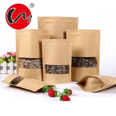 China Disposable Custom Printed Zip Lock Stand Up Pouch Bags Kraft Paper Bag Window Biodegradable Design for sale