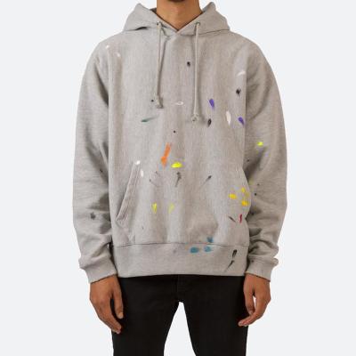 China Anti-wrinkle OEM streetwear cotton hoodies high quality custom label oversized 100% french terry paint splatter hoodie for sale