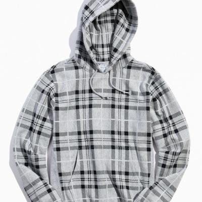 China custom logo fashion Anti-wrinkle OEM men high quality plaid reverse weave 100% cotton oversized hoodie sweatshirt for sale