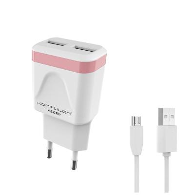 China Konfulon Mobile Phone USB Wall Charger US/EU Plug Adapter Mobile Phone Dual Port Charger For All Mobile Phones for sale