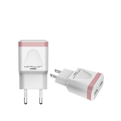 China Konfulon 2.1A Mobile Phone Dual USB Port Wall Charger Adapter with USB Cable Mobile Phone USB Charger for iPhone for sale