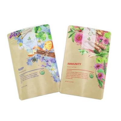 China Recyclable Custom Aluminum Foil Printed Coffee Bean Packaging Doypack Slimming Healthy Tea Bags Detox Tea Pouch Flat Bottom With Zipper for sale