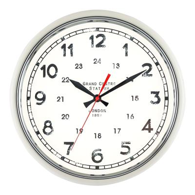 China Antique Style Slim Size Round Cream Frame Wall Decor Antique Quartz Metal Wall Clock for sale